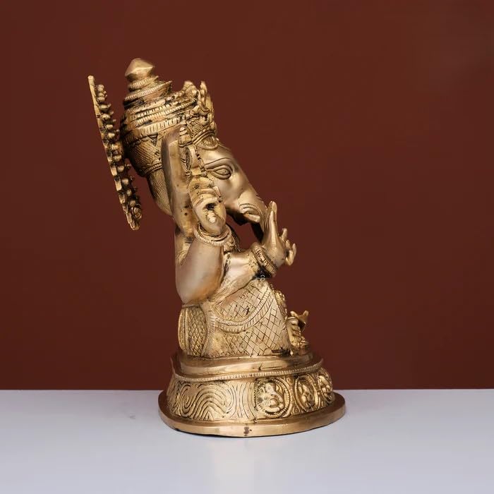 Brass Ganesha Statue With Mosaic, Handcarving Of Astavinayak In The Bottom 27.5 Cm Brass Ganesh Idol, Ganpati Idol House Warming